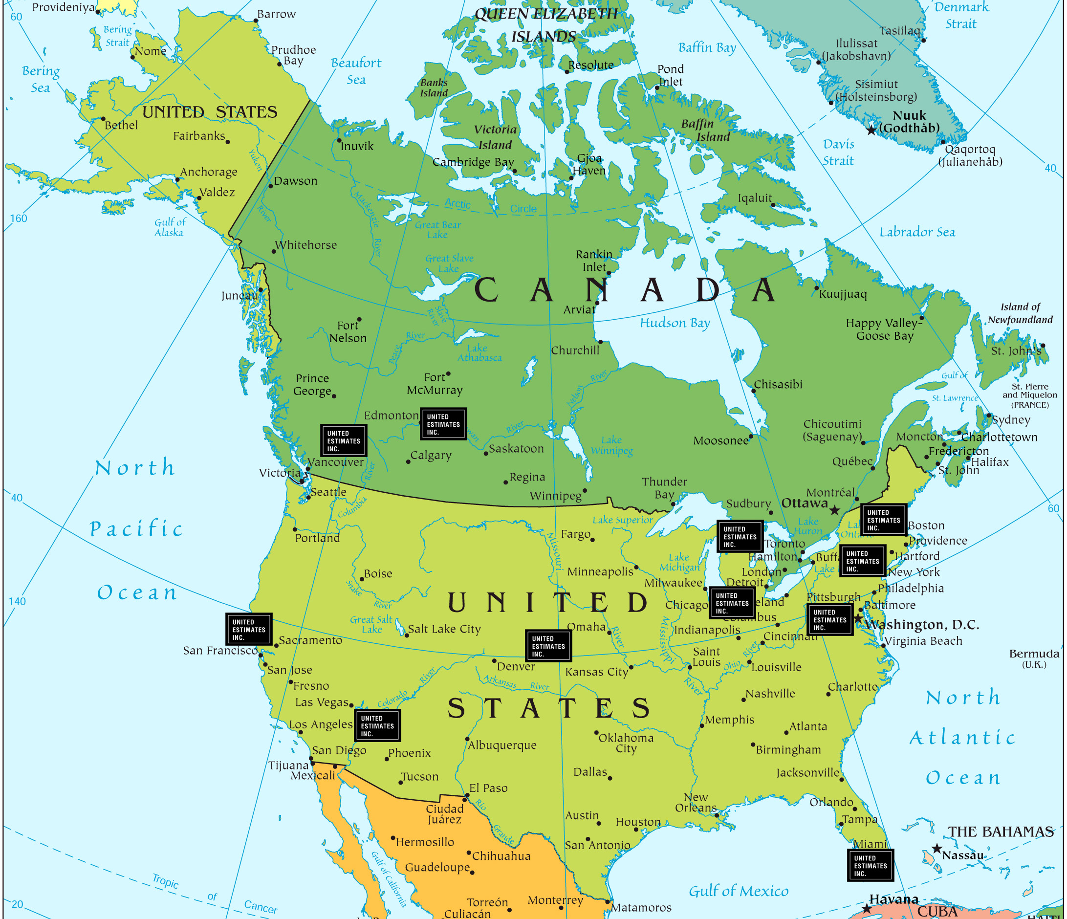 Map Of North America States And Cities Map Of World